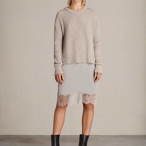 Allsaints Eloise sweater and lace slip dress set oatmeal brown size S